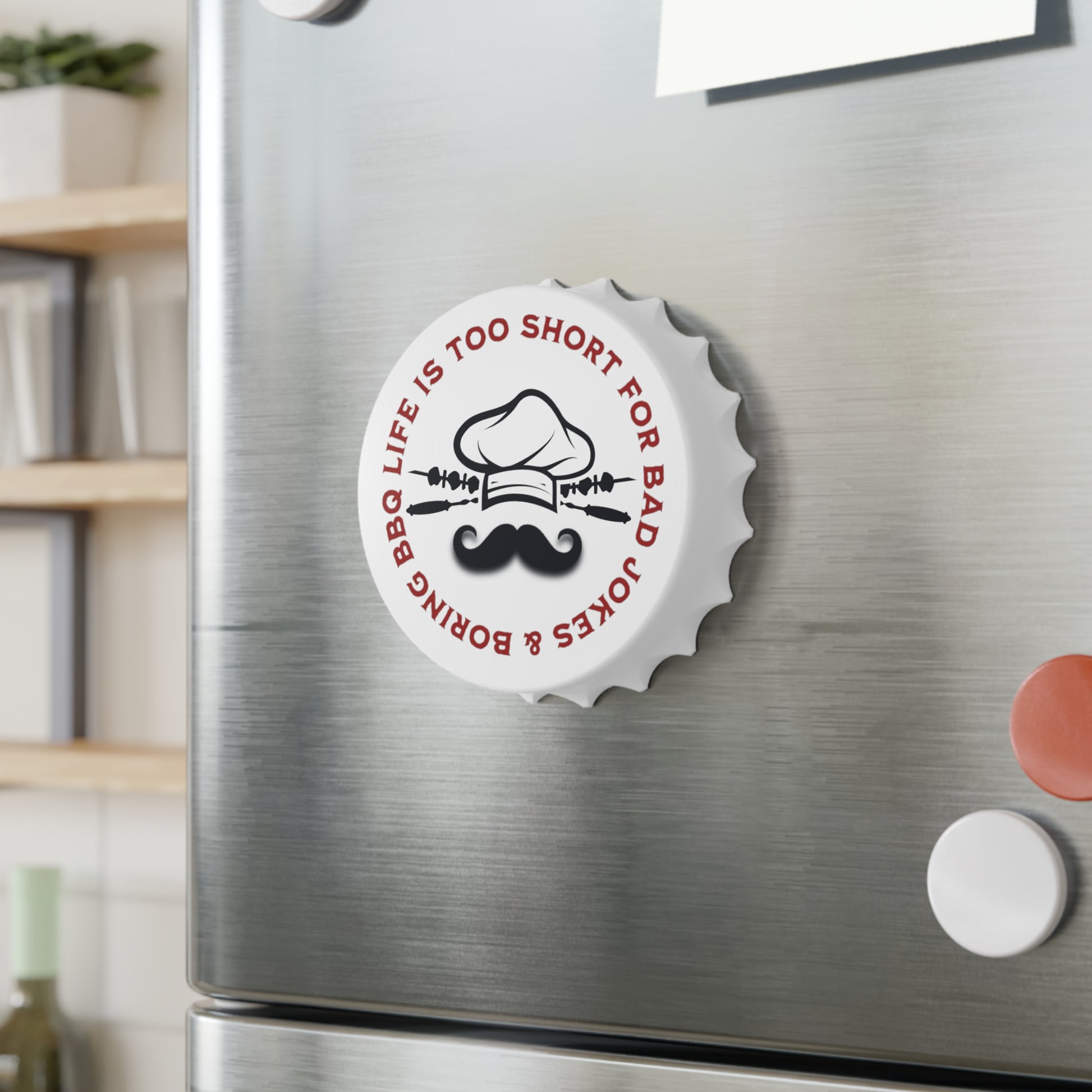 Funny BBQ smoker gifts - magnetic bottle opener with elevated humor