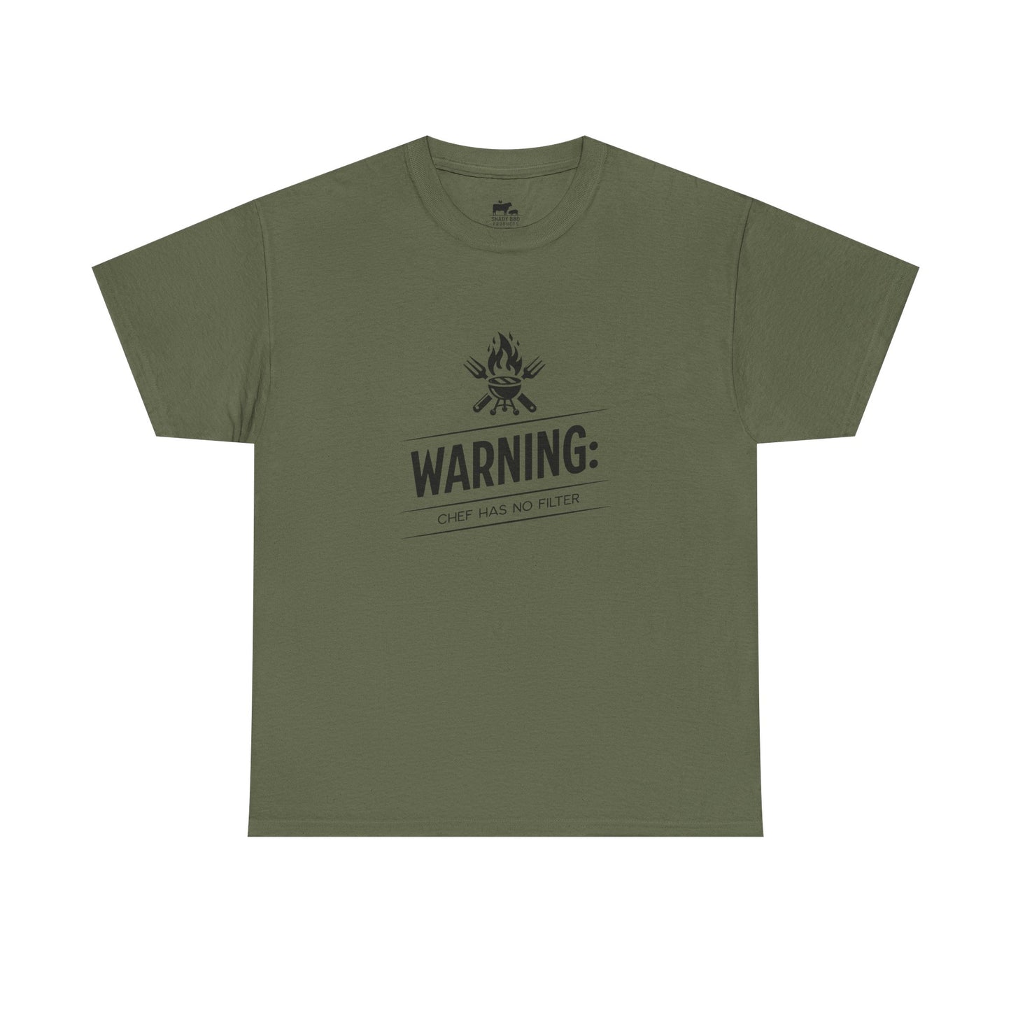 Funny BBQ t-shirt with Warning Chef Has No Filter saying for grill masters