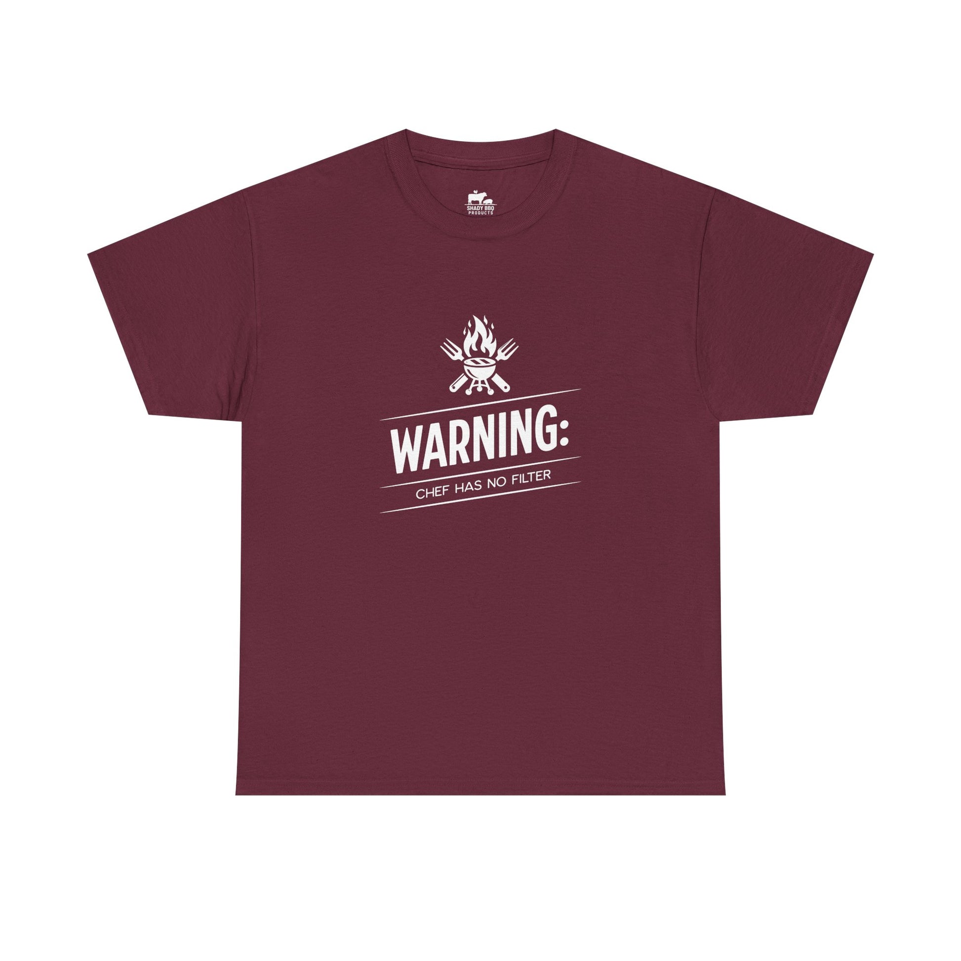 Funny BBQ t-shirt with Warning Chef Has No Filter saying for grill masters