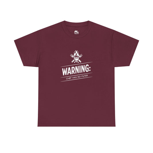 Funny BBQ t-shirt with Warning Chef Has No Filter saying for grill masters
