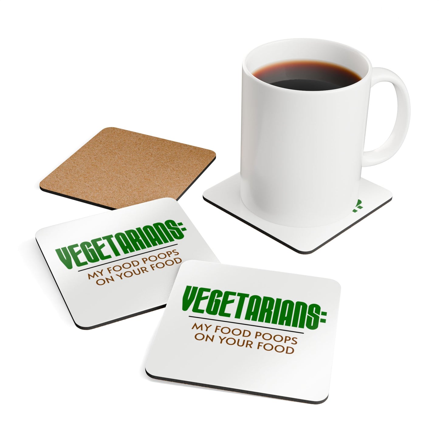 BBQ gifts for men - Vegetarians Food Poops coaster set on coffee table party