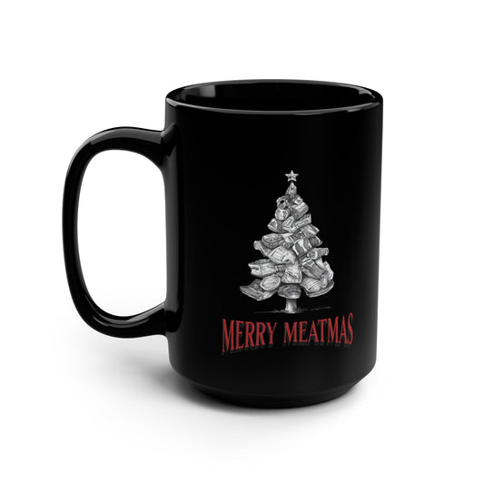 Funny Christmas mug Merry Meatmas black ceramic BBQ coffee mug