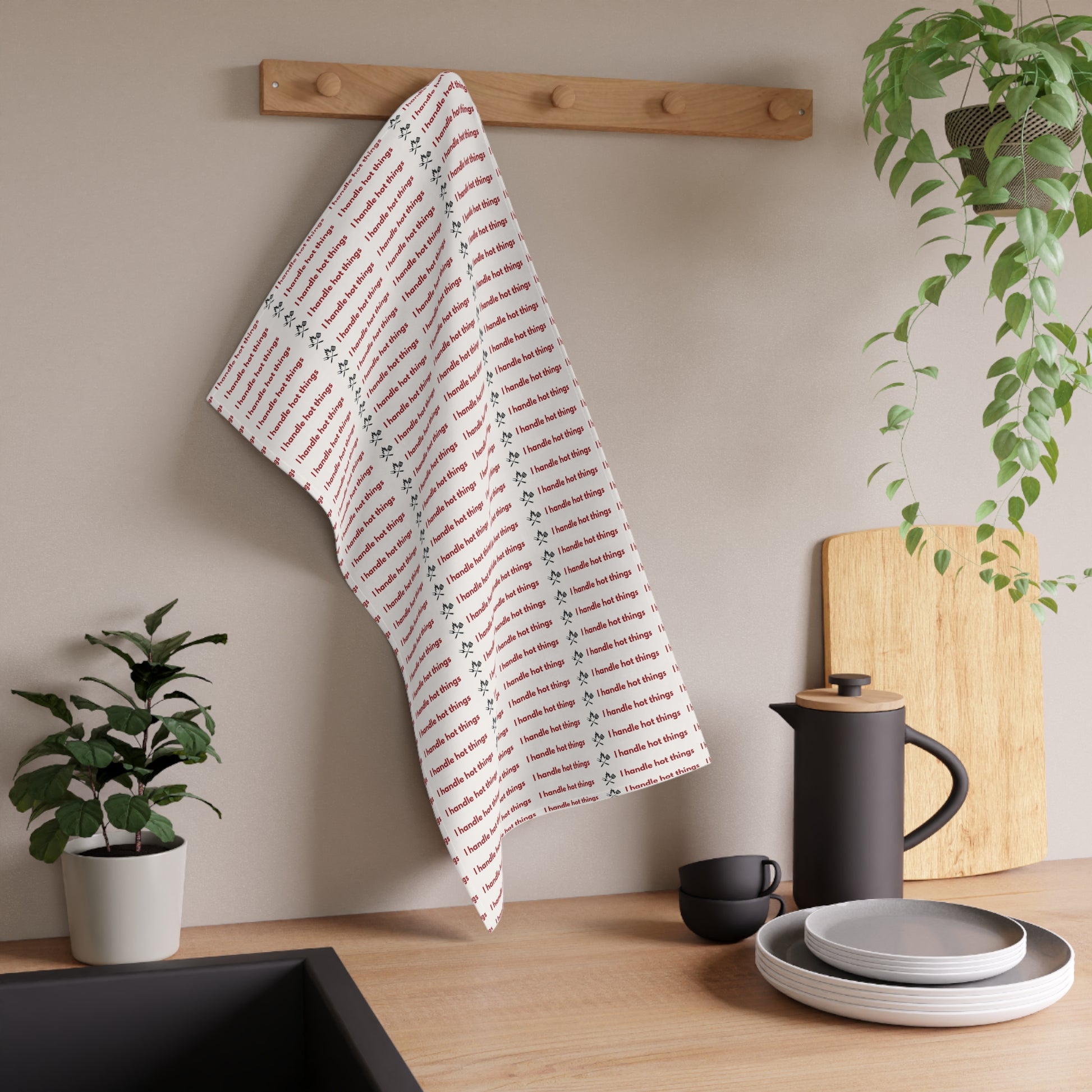 Gag gifts for grillers - I Handle Hot Things towel for BBQ enthusiasts