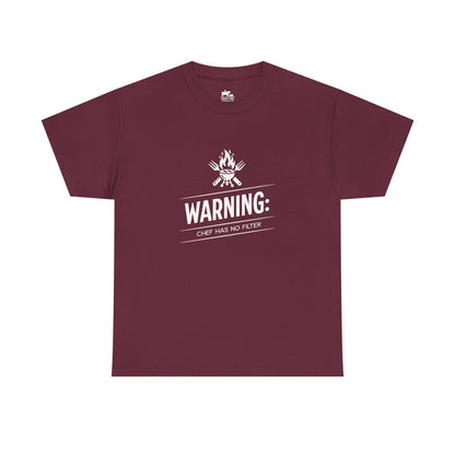 Funny BBQ t-shirt with Warning Chef Has No Filter saying for grill masters