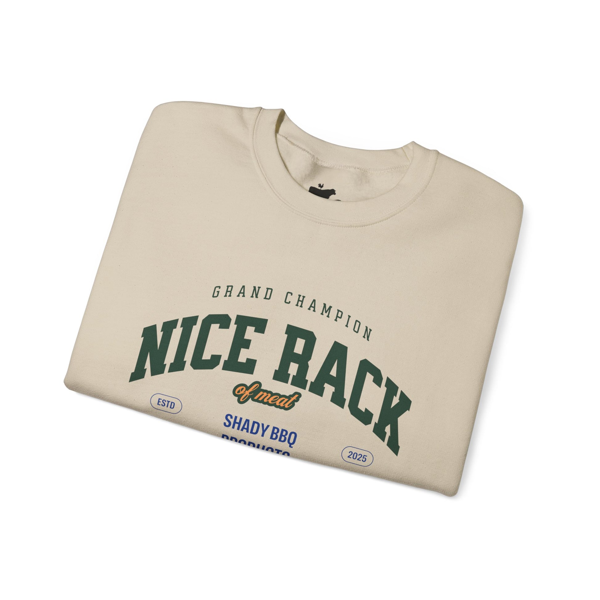 Cozy cotton-poly crewneck with cheeky BBQ smoker saying